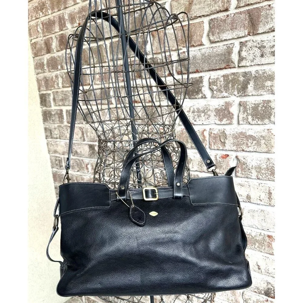 Isanti Leather Crossbody Bag Navy Top Zip Tote Handles Logo Code Italy Travel